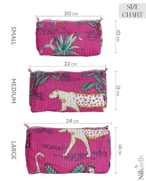 Alternative view of Dark Pink  Cotton Premium & Elegant Printed Quilted Cosmetic Pouch Set For Unisex (Set Of 3)