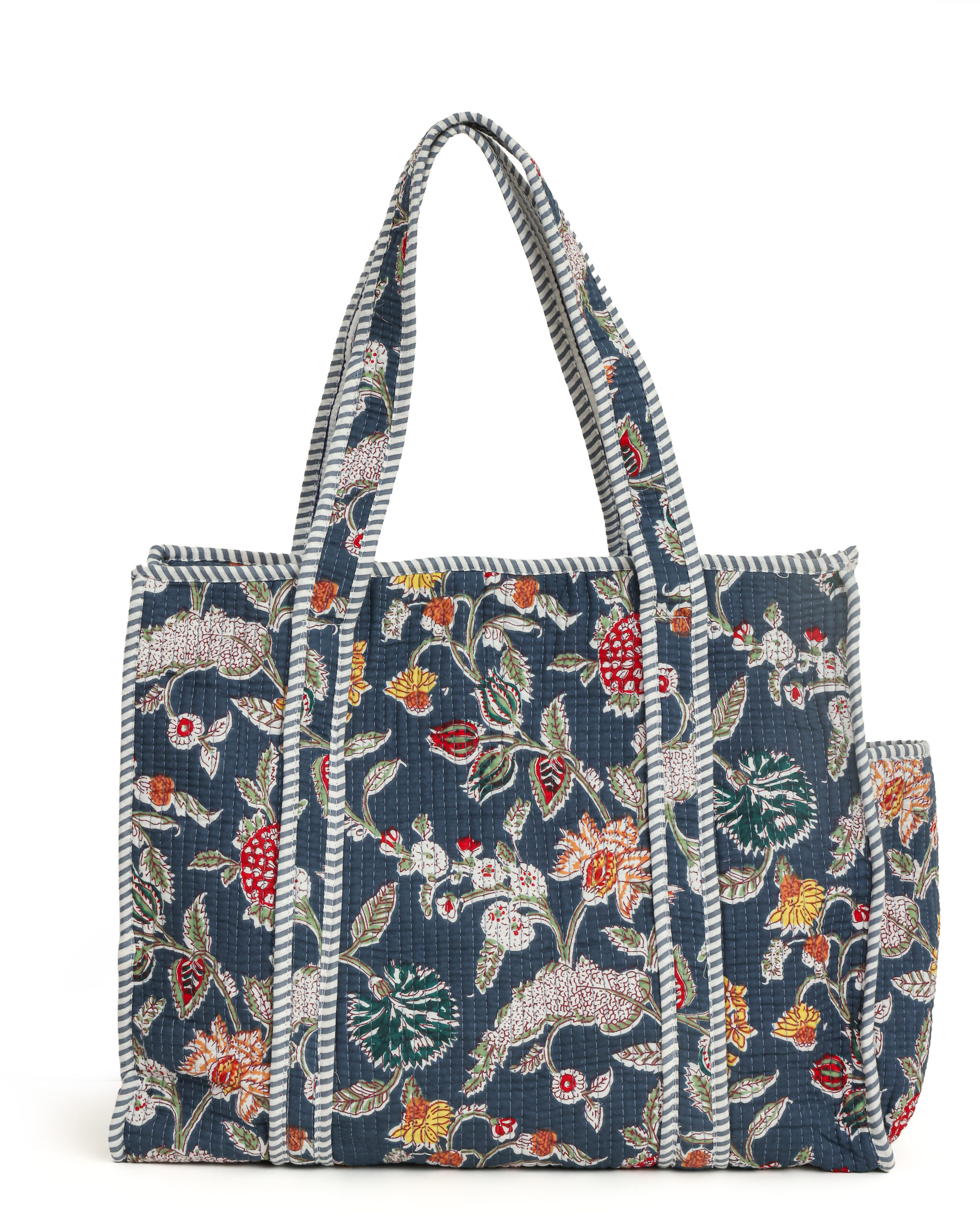 Blue(Multi) Cotton Premium & Elegant Floral Hand Block Print Quilted Tote Bag For Women - Image 8