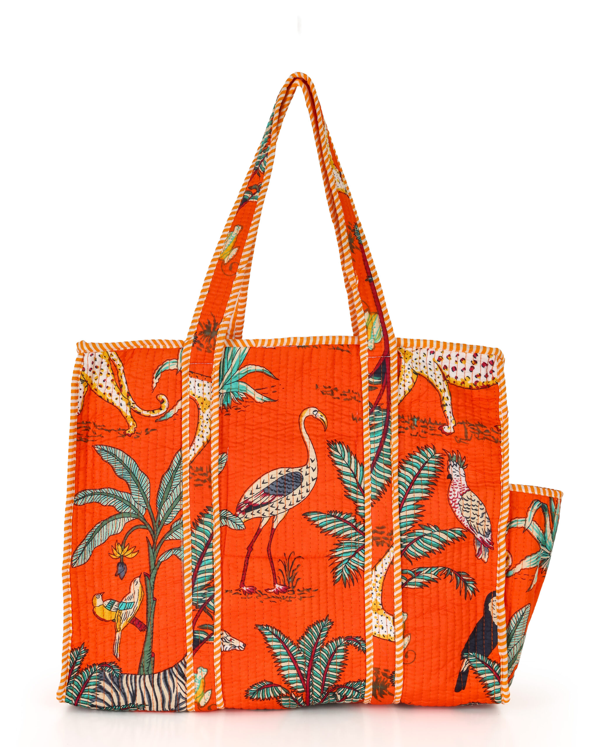 Orange Cotton Premium & Elegant Exotic Animal Print Quilted Tote Bag For Women - Image 4