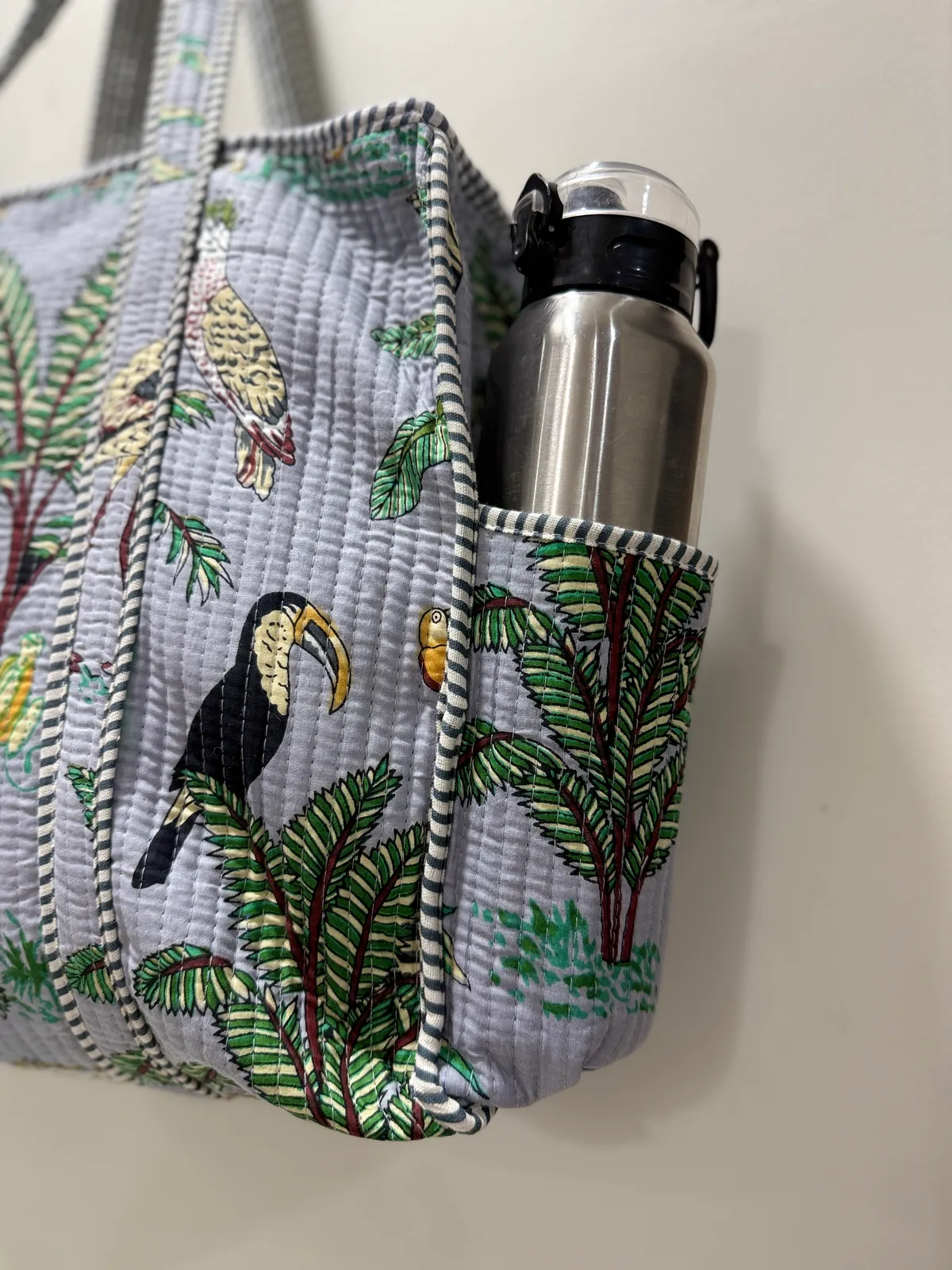 Grey Cotton Premium & Elegant Exotic Animal Print Quilted Tote Bag For Women - Image 4