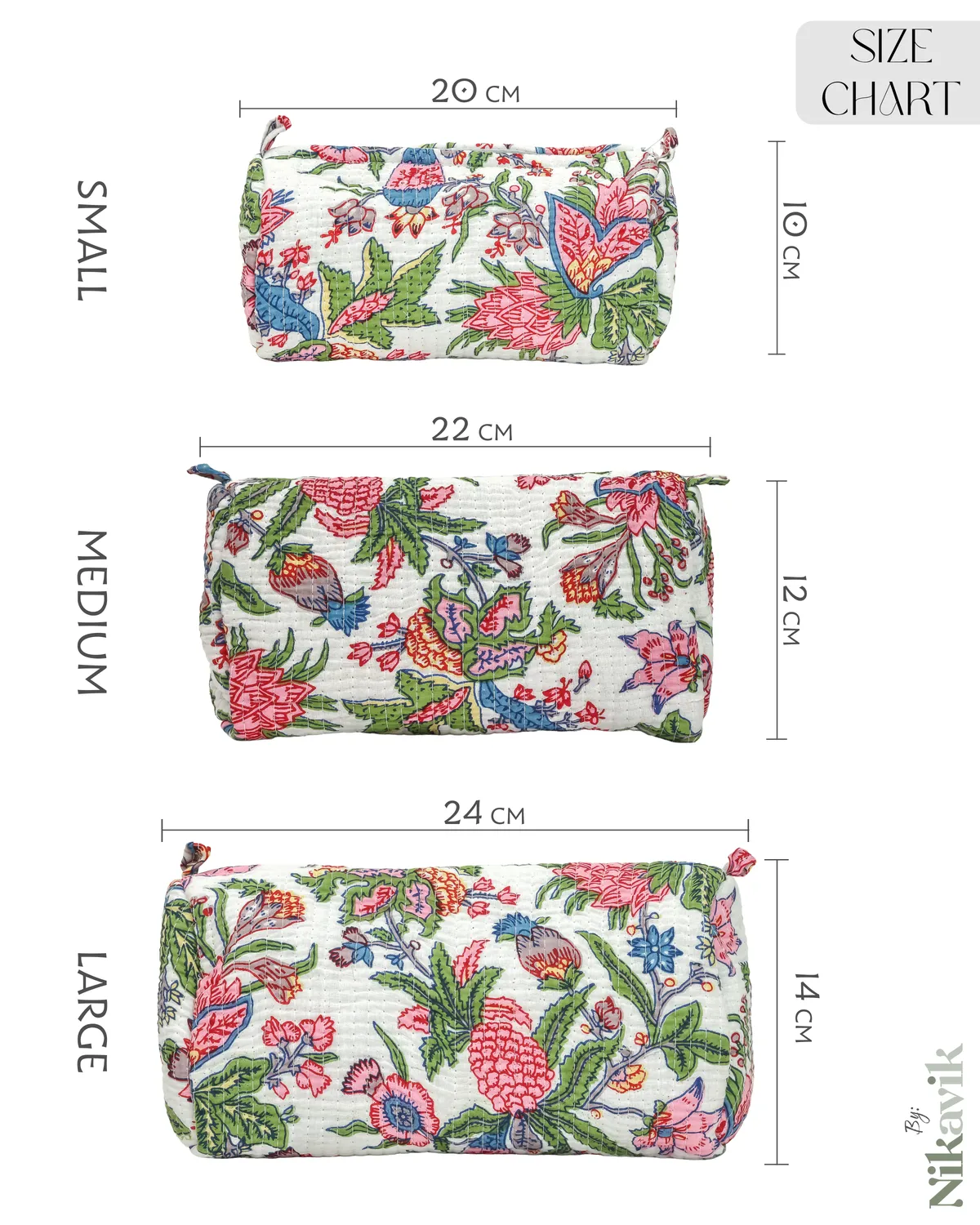 White Pink Cotton Premium & Elegant Hand Block Print Quilted Tote Bag With 3 Pouches Set For Women (Set Of 4) - Image 7
