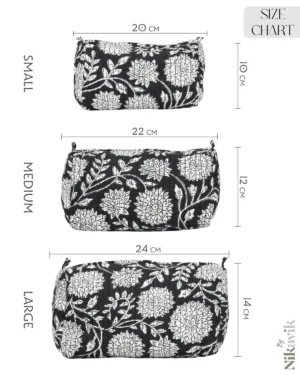 Alternative view of Navy Blue White Cotton Premium & Elegant Printed Quilted Cosmetic Pouch Set For Unisex (Set Of 3)