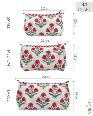 Alternative view of White Red Cotton Premium & Elegant Printed Quilted Cosmetic Pouch Set For Unisex (Set Of 3)