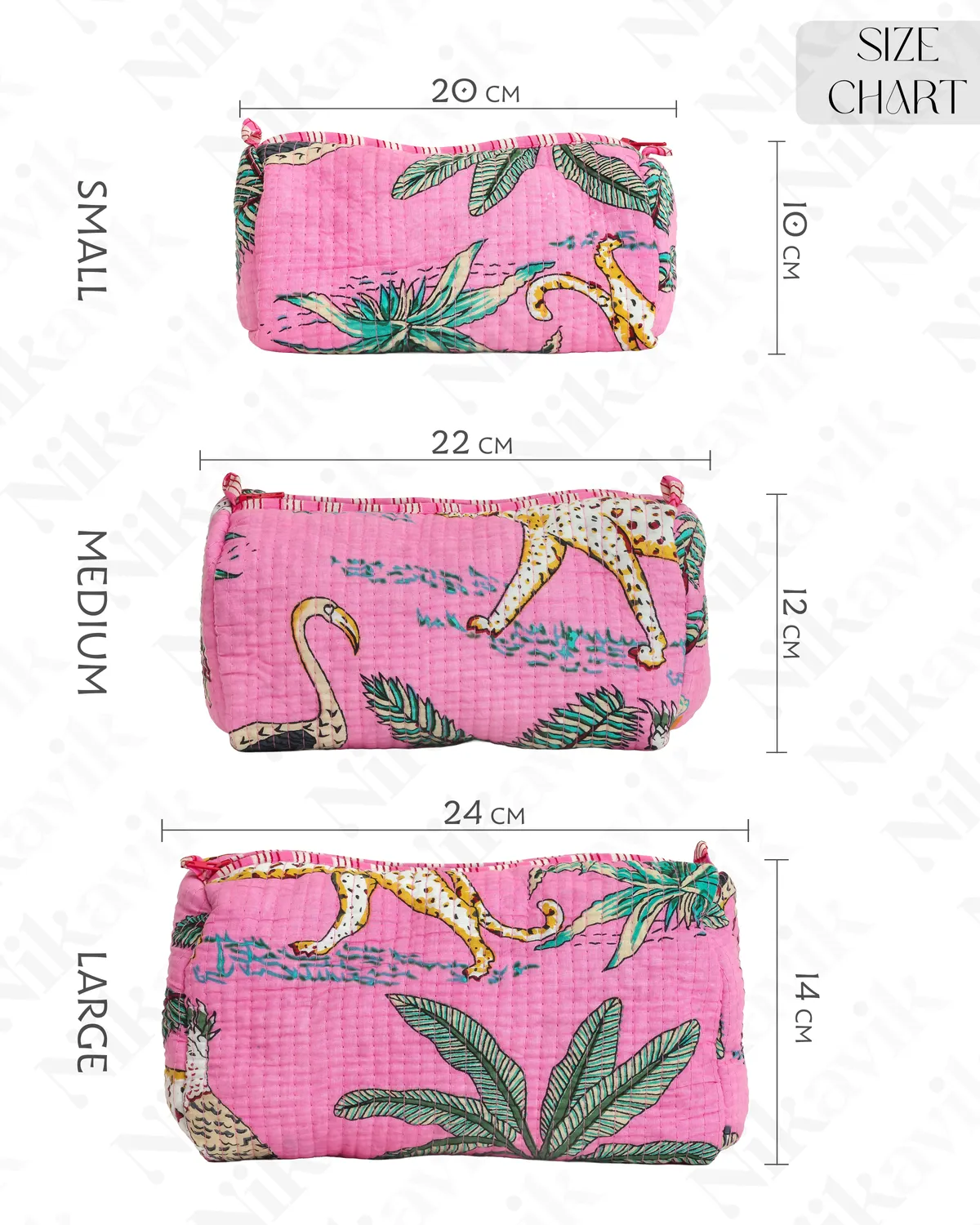 Light Pink Cotton Premium & Elegant Printed Quilted Cosmetic Pouch Set For Unisex (Set Of 3) - Image 4