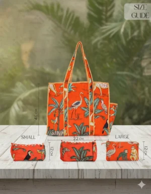Alternative view of Orange Cotton Premium & Elegant Hand Block Print Quilted Tote Bag With 3 Pouches Set For Women (Set Of 4)