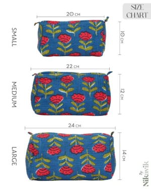 Alternative view of Blue Red Cotton Premium & Elegant Printed Quilted Cosmetic Pouch Set For Un