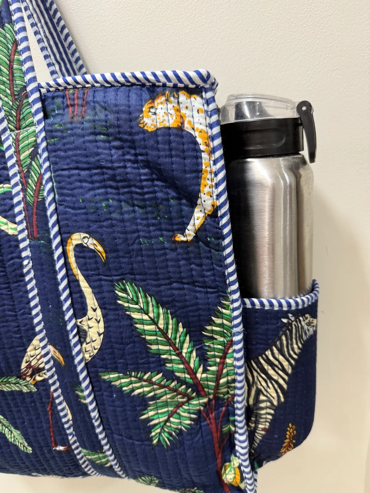 Navy Blue(Safari) Cotton Premium & Elegant Exotic Animal Print Quilted Tote Bag For Women - Image 5