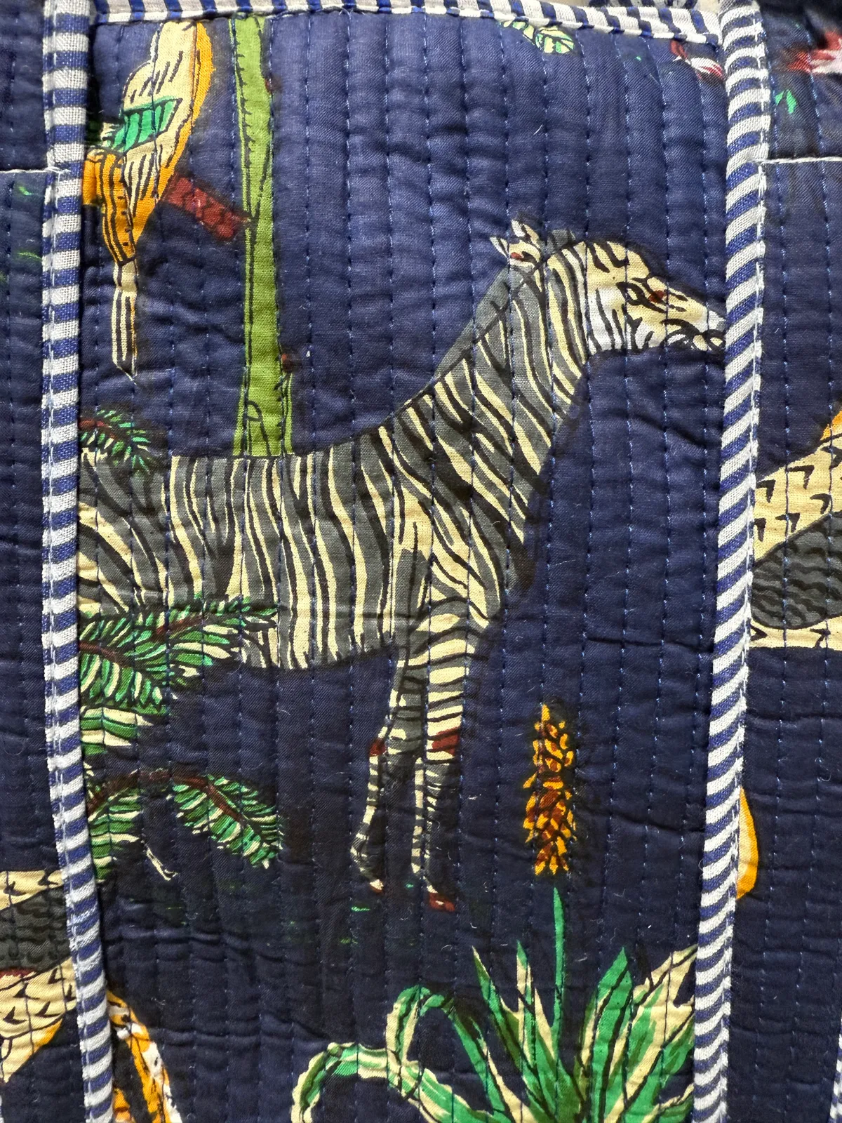 Navy Blue(Safari) Cotton Premium & Elegant Exotic Animal Print Quilted Tote Bag For Women - Image 6