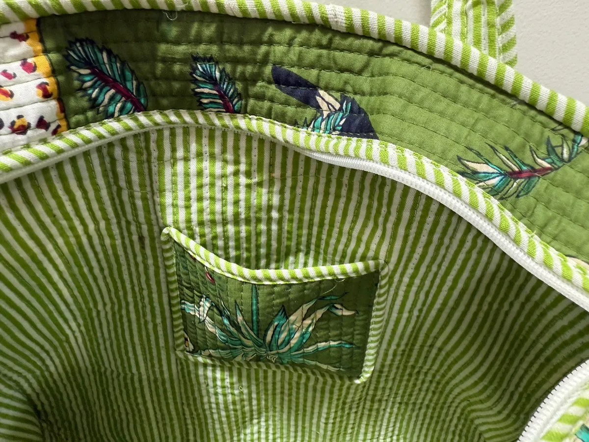 Green Cotton Premium & Elegant Exotic Animal Print Quilted Tote Bag For Women - Image 4