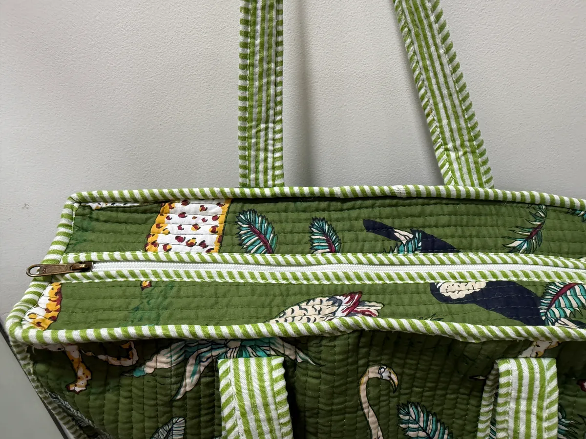 Green Cotton Premium & Elegant Exotic Animal Print Quilted Tote Bag For Women - Image 6