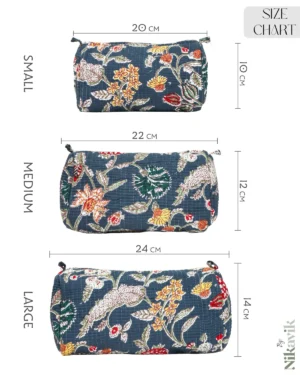 Alternative view of Blue Cotton Premium & Elegant Printed Quilted Cosmetic Pouch Set For Unisex